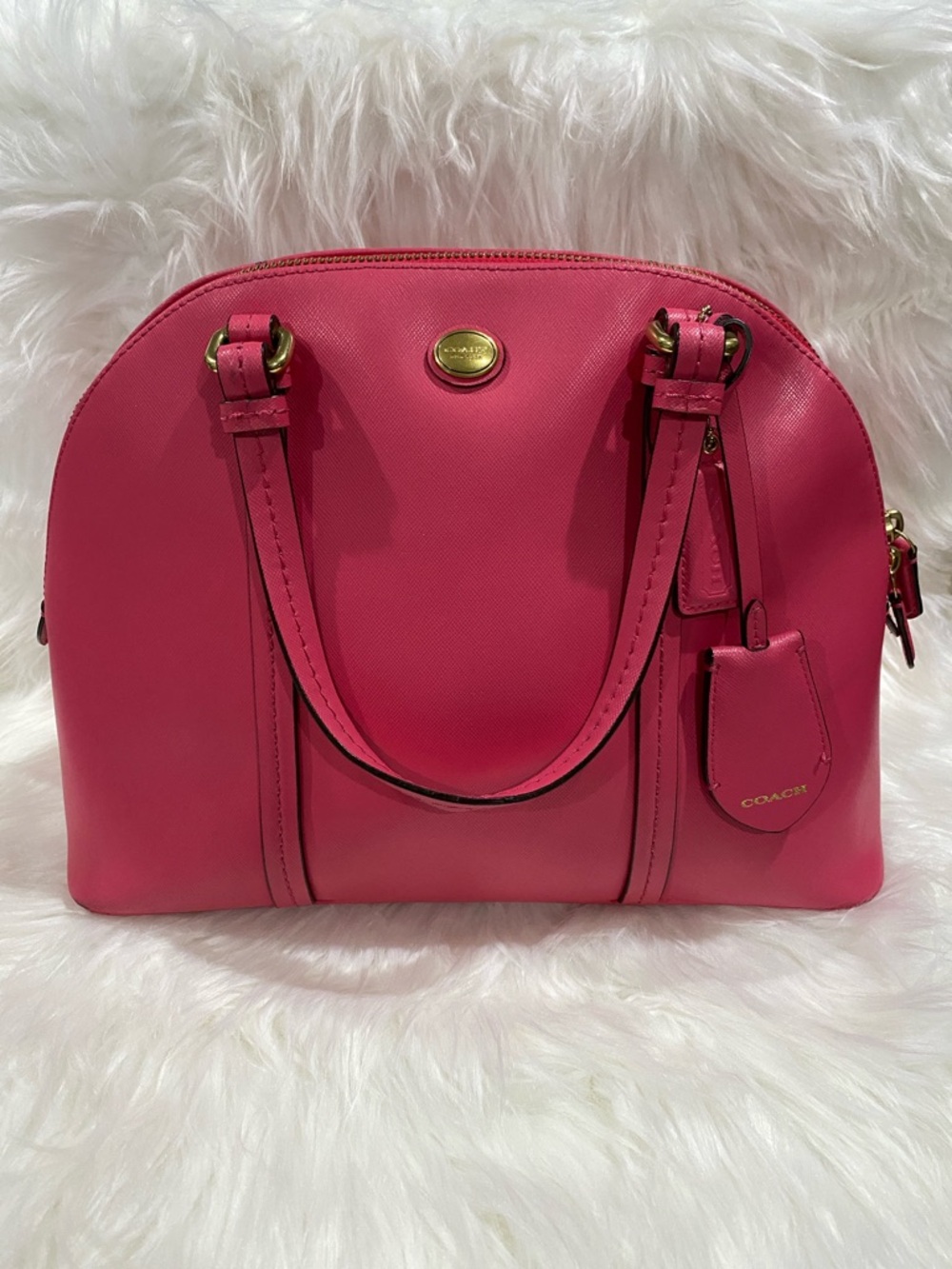 Coach Hot Pink Saffiano Dome Satchel